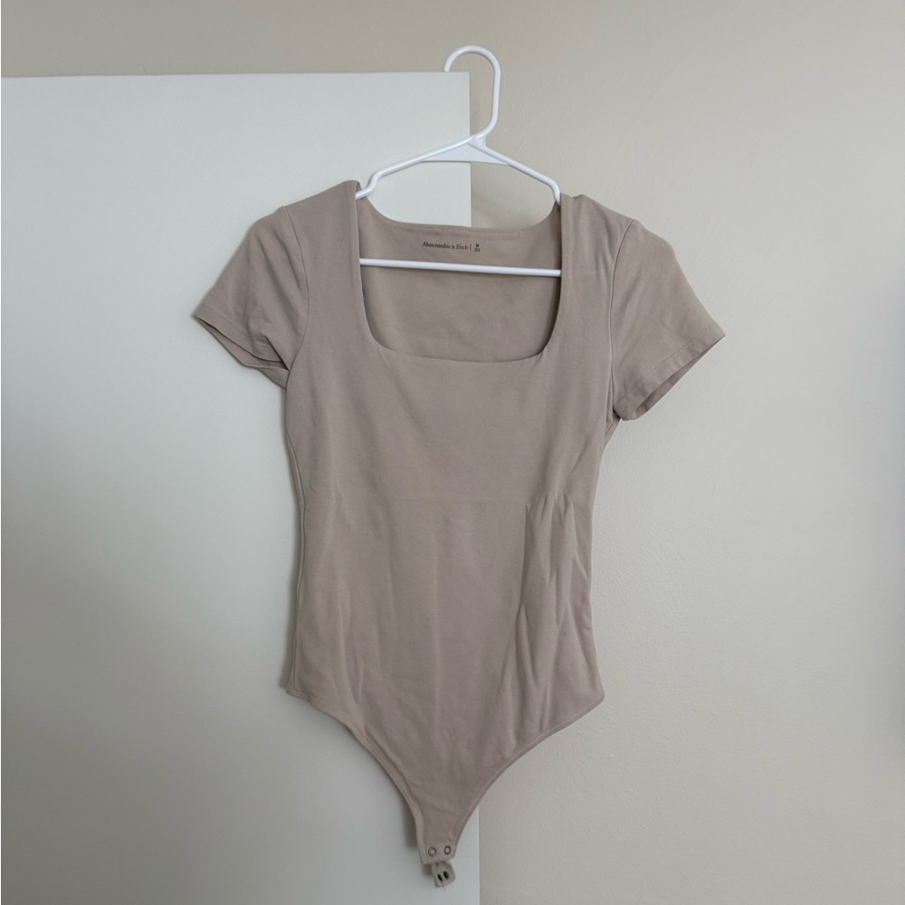 Abercrombie & Fitch Tan/Cream Square Neck Short Sleeve Bodysuit